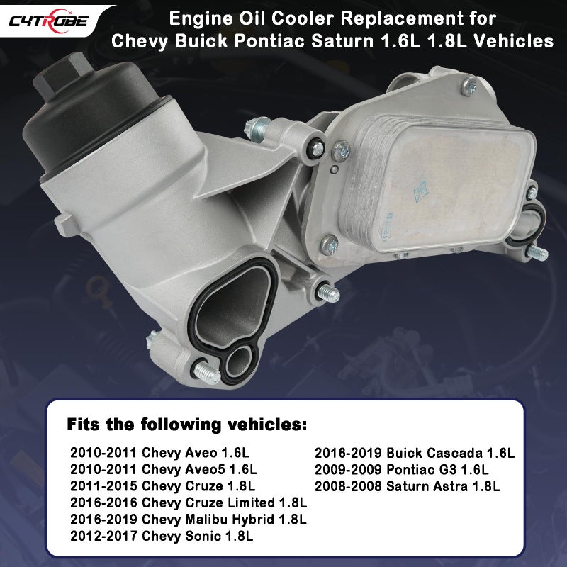 CYTROBE Engine Oil Cooler Filter Housing Assembly Adapter with Gasket  Insert  Cap Compatible with 2008-2019 Chevy Cruze Sonic Malibu Aveo  Buick Cascada  Pontiac G3  Saturn Astra 1.6L 1.8L 25199751 918-432 - Image 3